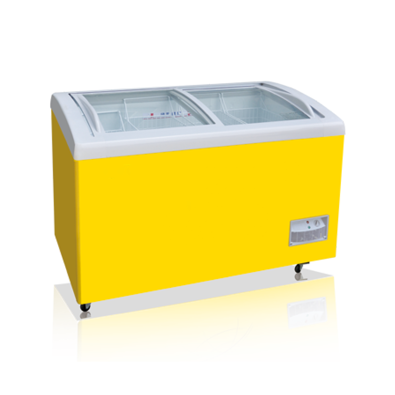 Congélateur coffre à porte en verre